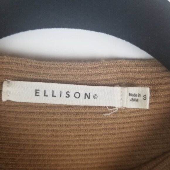 Ellison Mock Neck Women's Viscose Blend Brown Ribbed 3/4 Sleeve Cropped Shirt S - Picture 4 of 4